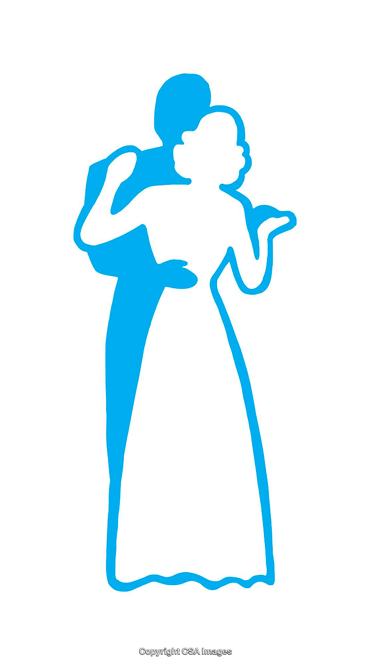 Blue Silhouettes of a Couple Dancing in Elegant Attire