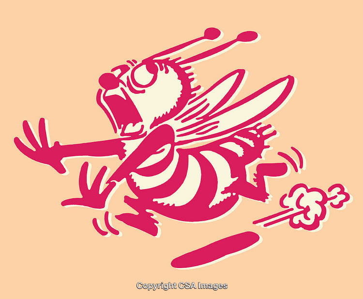 Bright Line Art Illustration of a Cartoon Bee in Expressive Motion