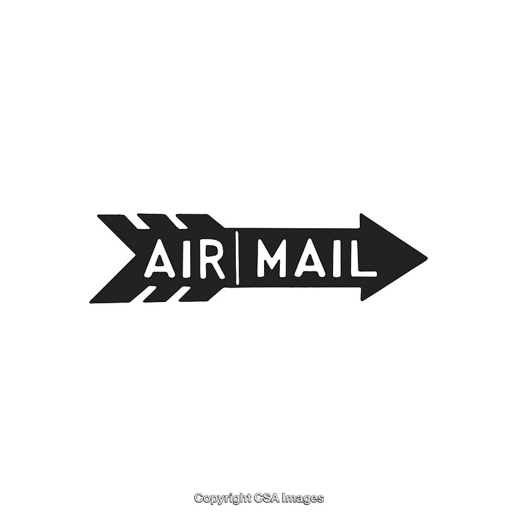 Black Arrow With Air Mail Text on White Background