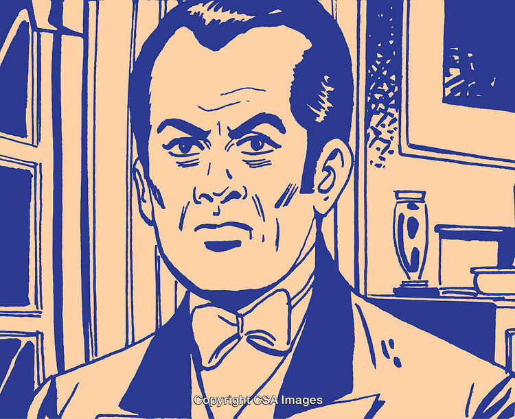 Vintage Illustration Style Portrait of a Serious Man in a Formal Setting