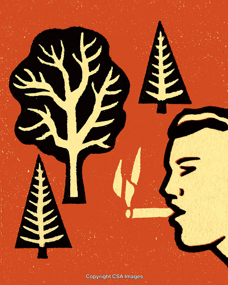 Illustration of Environmental Impact of Smoking Featuring Trees and Smoke