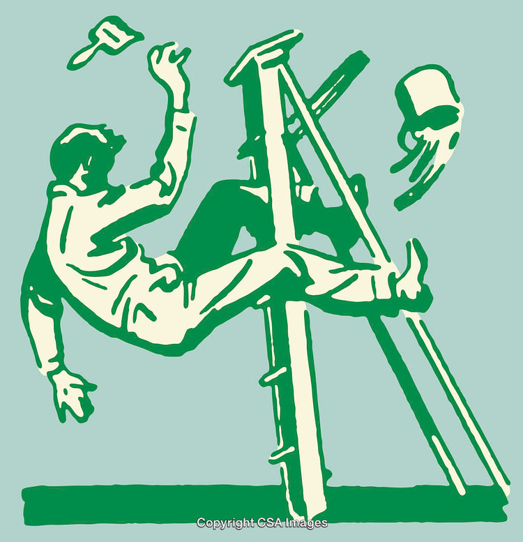 Man Falling Off a Ladder in a Comic Art Illustration