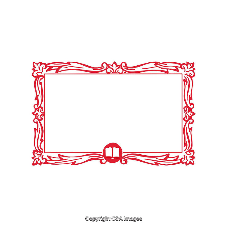 Elegant Red Vintage Frame With Intricate Borders and Open Book Emblem
