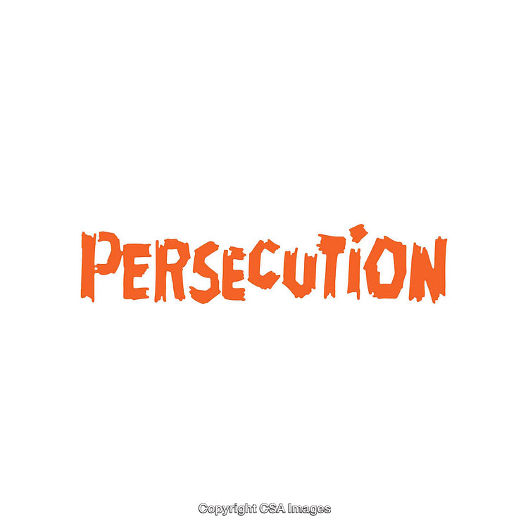 Bold Orange Text Showcasing the Word Persecution on White Background