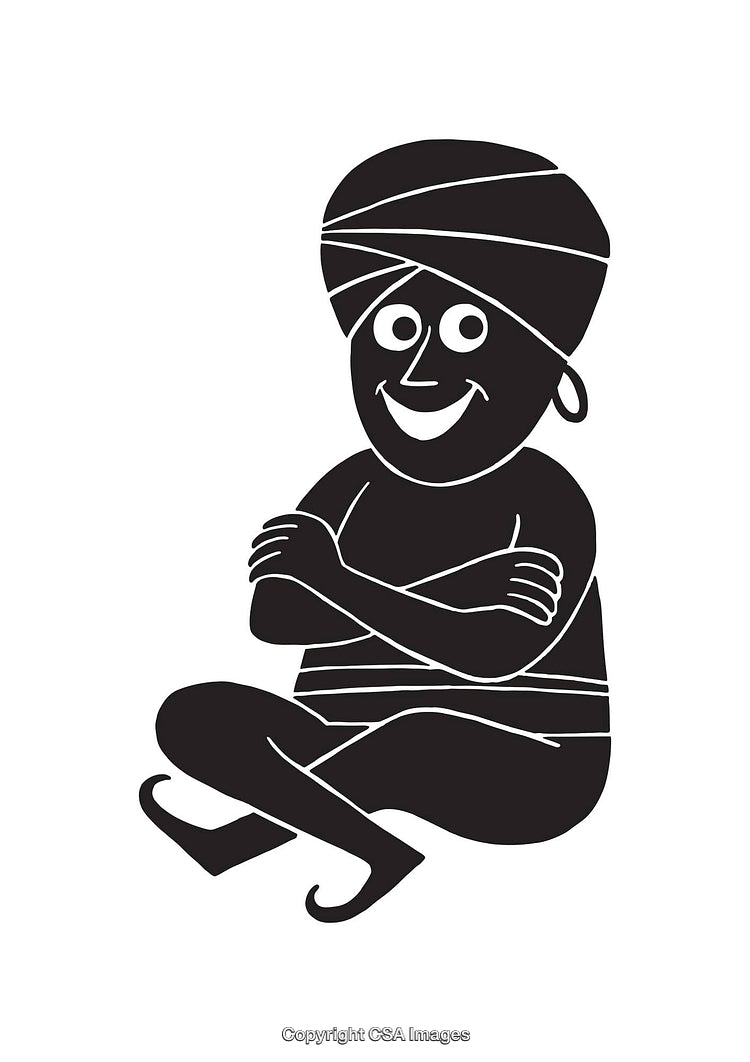 Black and White Cartoon Illustration of Smiling Seated Character