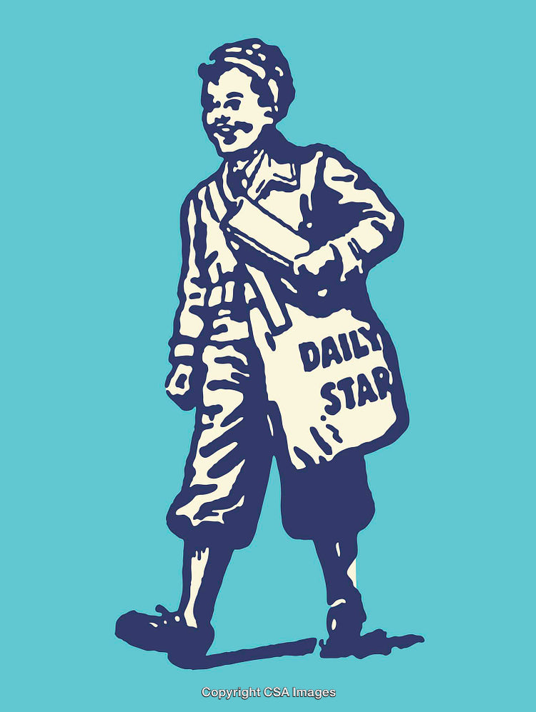 Vintage Illustration of a Newsboy With the Daily Star Newspaper