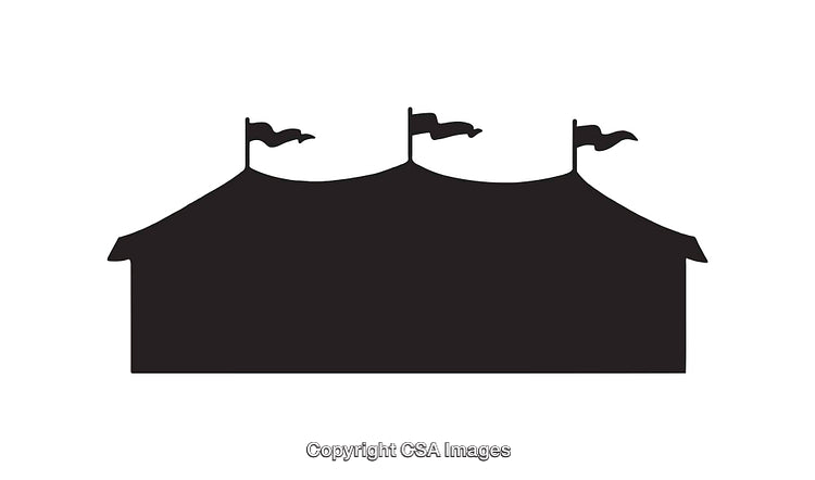 Silhouette Of Circus Tent With Flags Against White Background