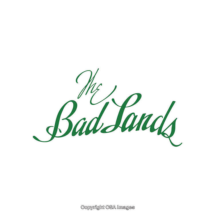 Elegant Green Script Text Reading 'The Bad Lands' on White Background