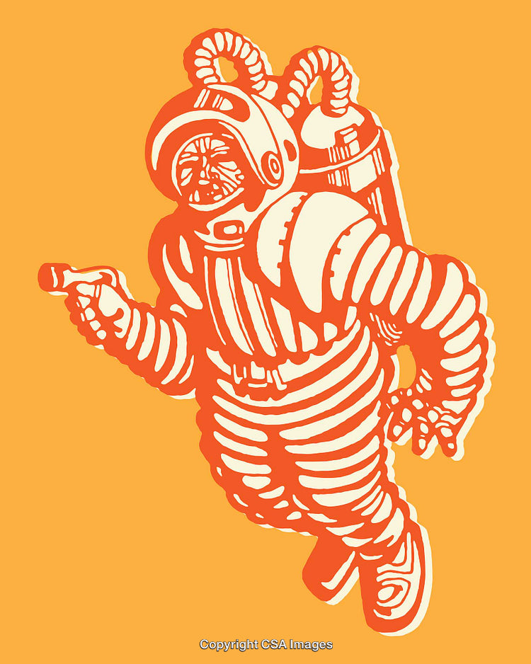 Bold Illustration of an Astronaut in a Retro Dive-Style Space Suit