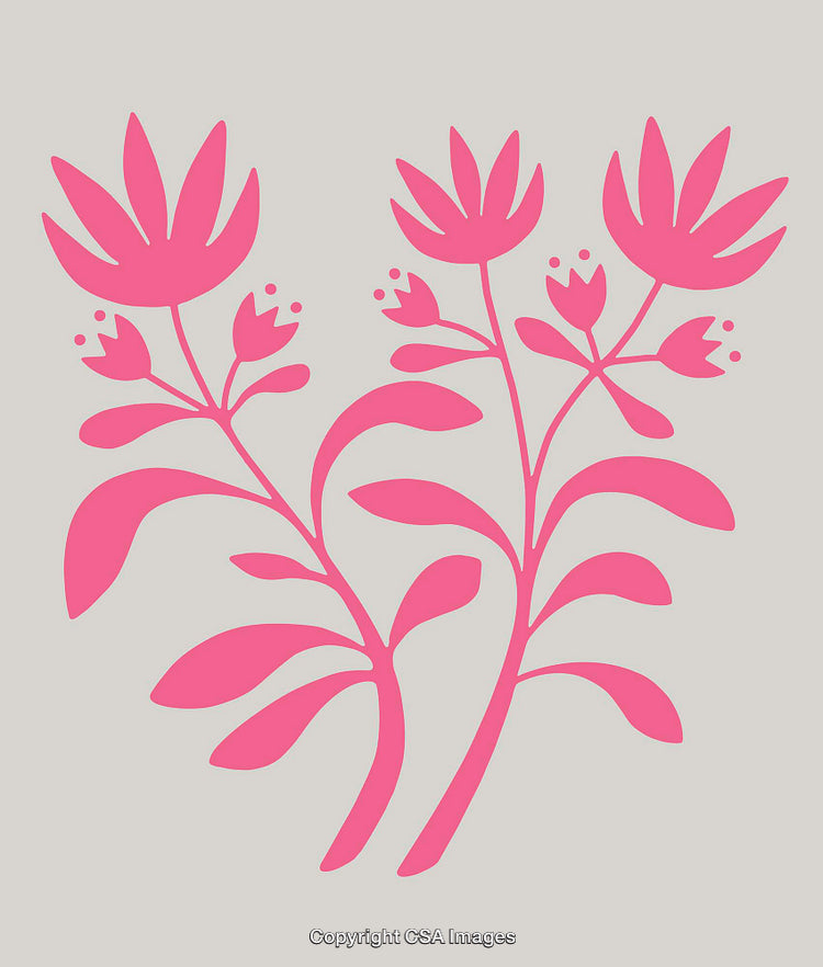 Floral Silhouette of Pink Leaves and Flowers on Neutral Background