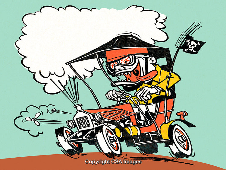 Cartoon Character Driving Enhance Vehicle With Enthusiasm and Energy