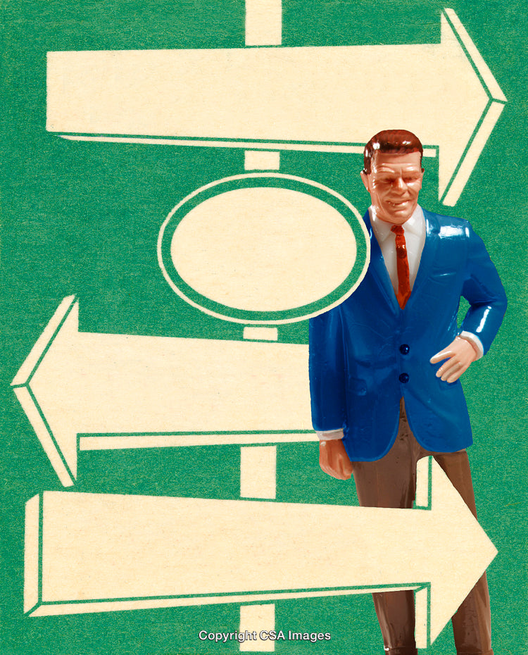 Toy Figure with Arrows in a Green Signage Concept
