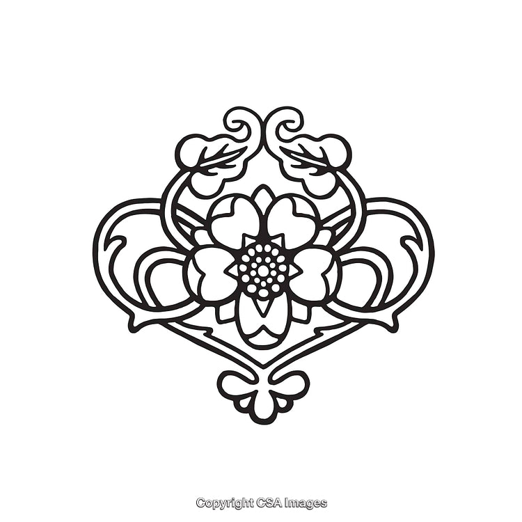 Elegant Black and White Floral Line Art Design with Ornate Details