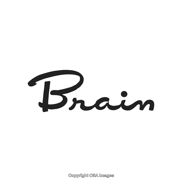 Black Cursive Handwritten 'Brain' Text Design on White Background