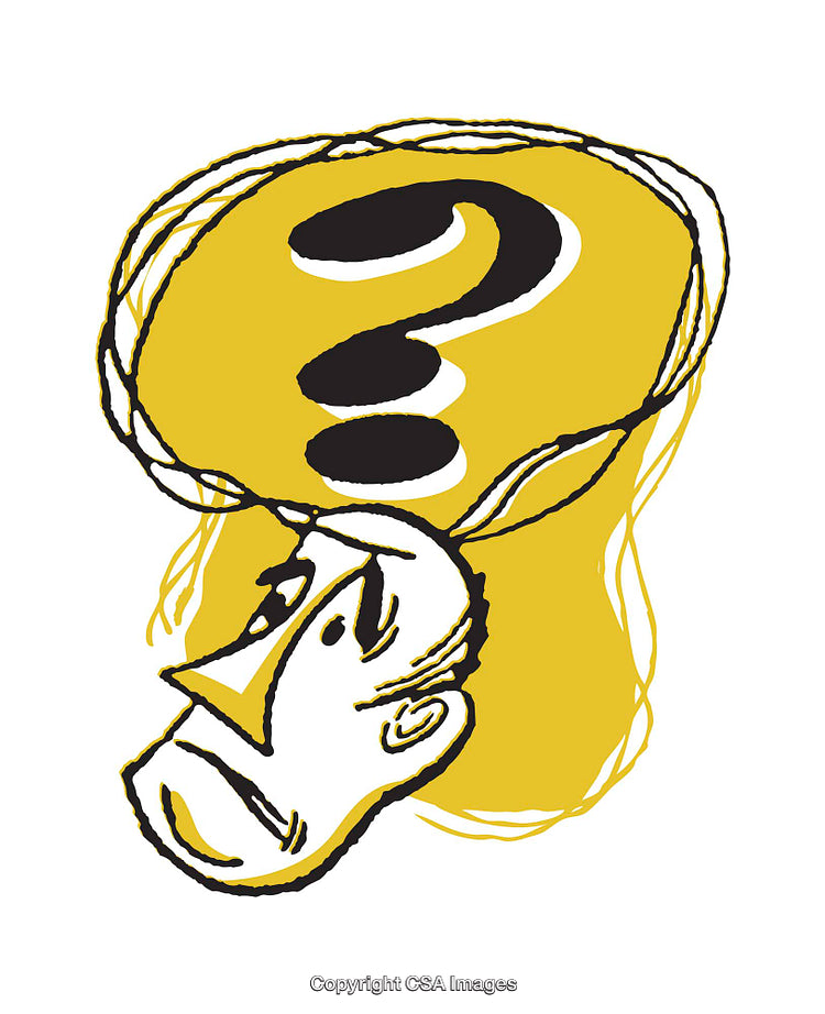 Abstract Illustration Featuring a Question Mark and Thoughtful Expression
