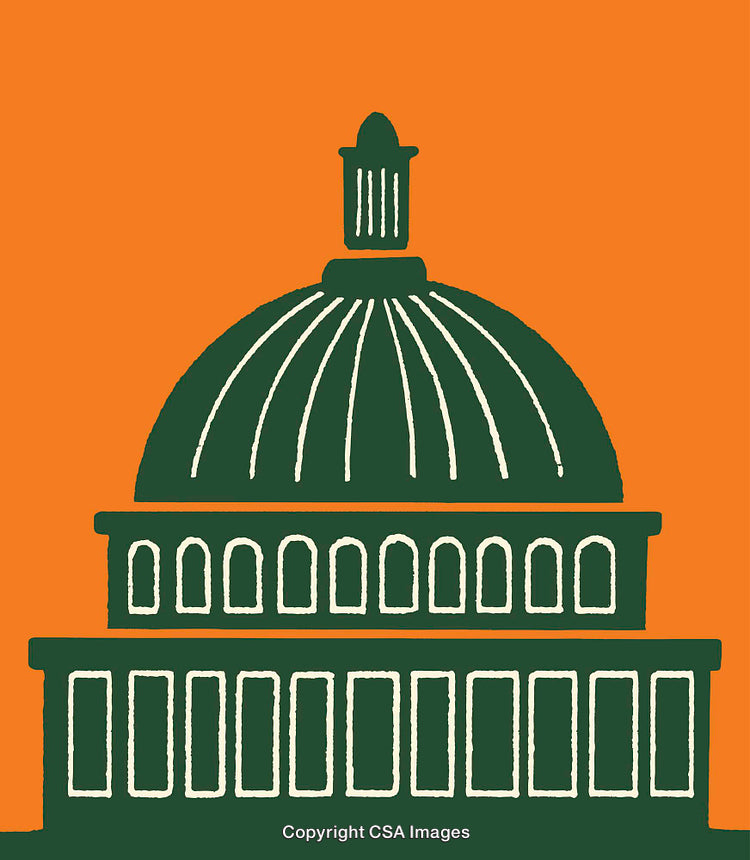 Illustrated Capitol Building Dome with Bold Orange Background