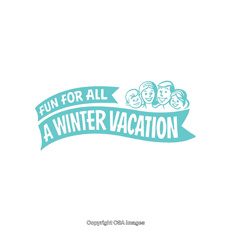 Light Blue Retro Banner Promoting Fun Family Winter Vacation Experience