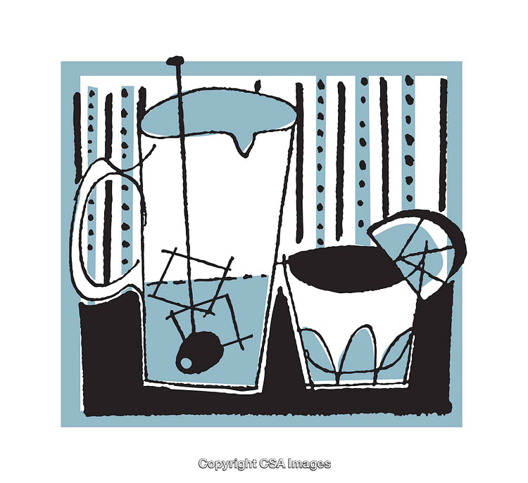 Stylized Illustration of Beverage Glasses with Decorative Elements