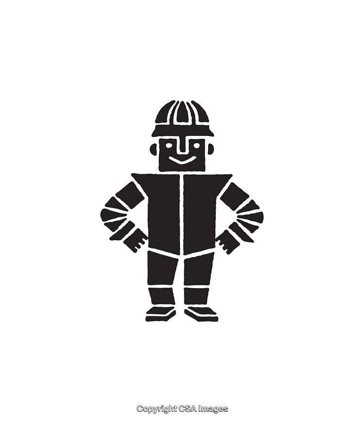 Illustration of a Cartoon Worker in Line Art Style Wearing Protective Gear