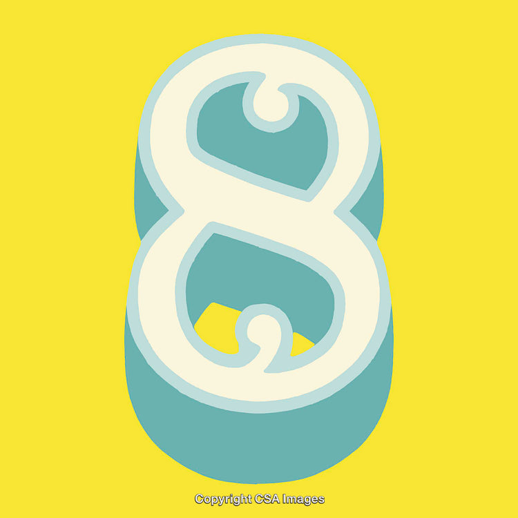 Decorative Stylized Number Eight on Bright Yellow Background