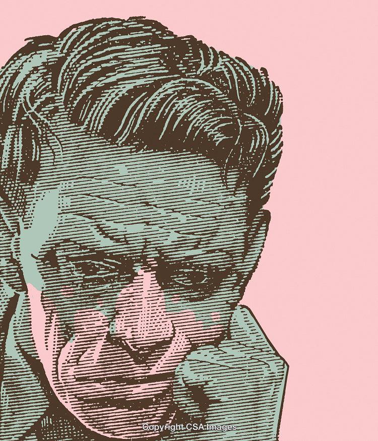 Vintage Engraved Illustration of a Pensive Man in Contemplation