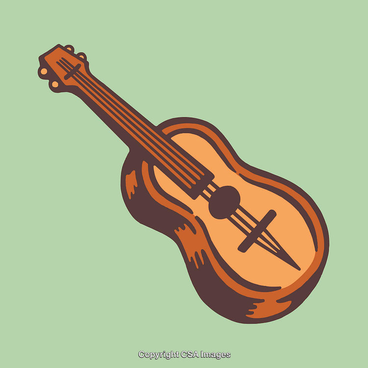 Color Line Art Illustration of Acoustic Guitar on Green Background