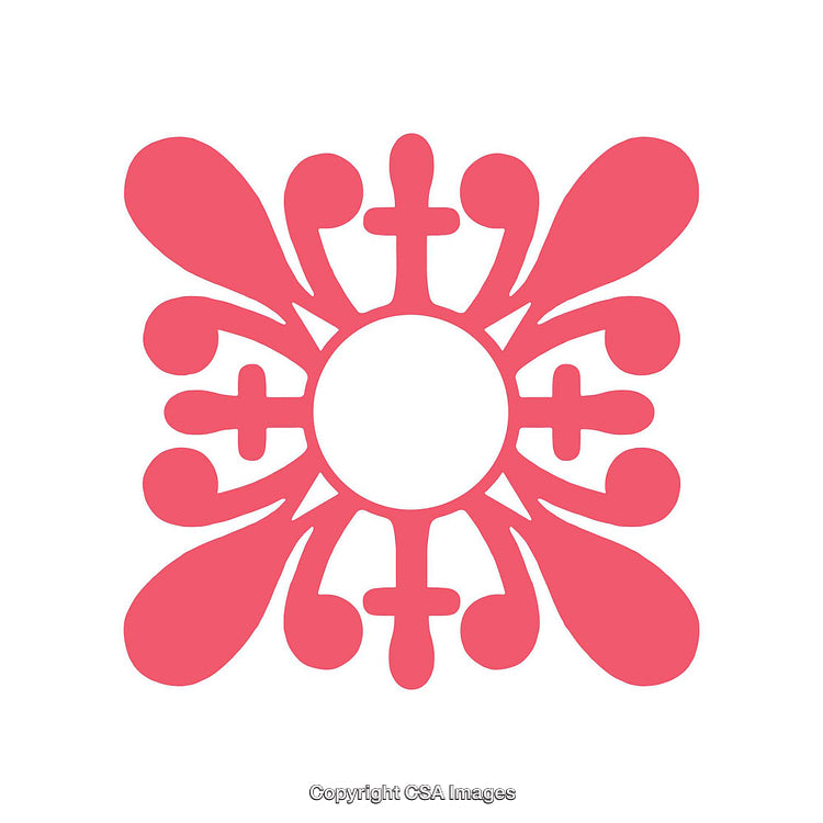 Geometric Abstract Decorative Symbol in Red with Circular Elements and Cross Details