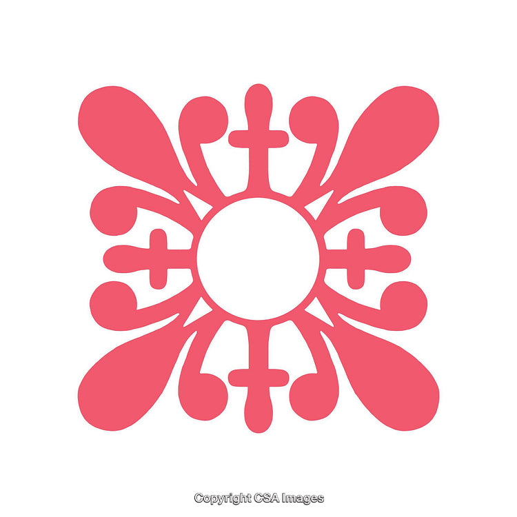 Geometric Abstract Decorative Symbol in Red with Circular Elements and Cross Details