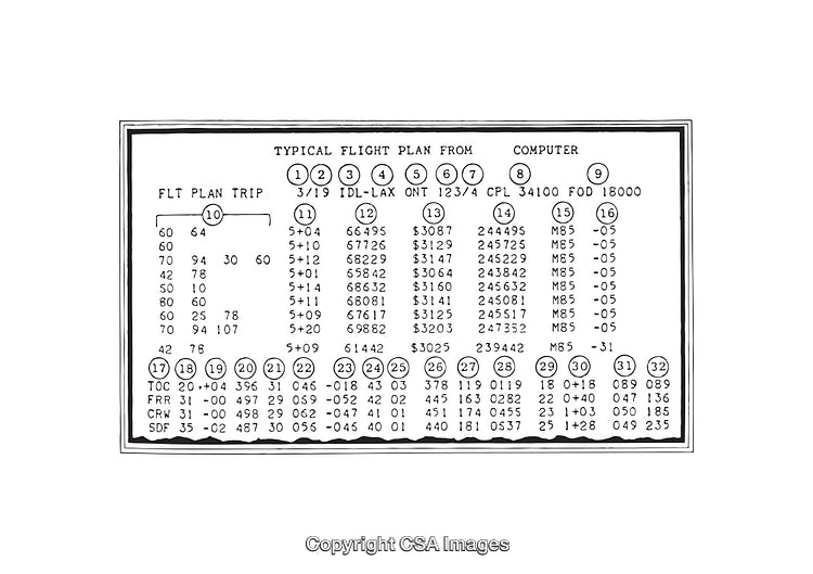 Detailed Black and White Flight Plan Diagram for Aviation Purposes