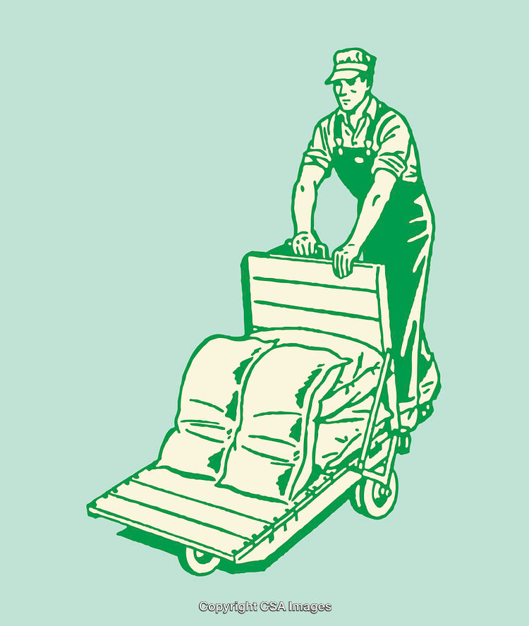Vintage-Style Illustration of Worker With Trolley and Sacks