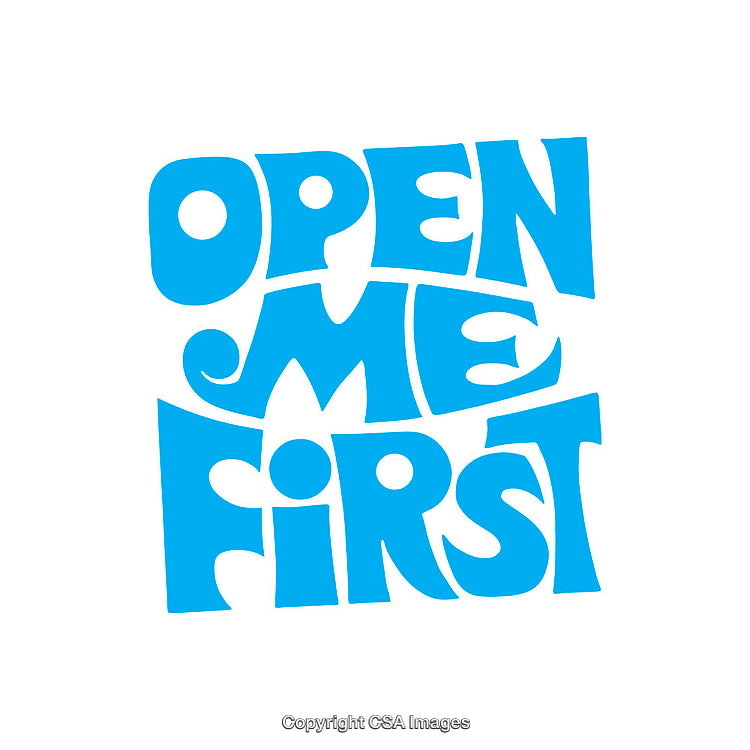 Playful Blue Lettering with the Text 'Open Me First'