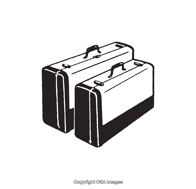 Black and White Illustration of Two Vintage Suitcases in Simple Line Art