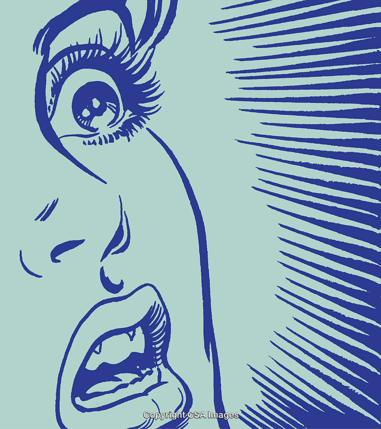 Abstract Illustration of Surprised Face with Blue Accents in Line Art Style