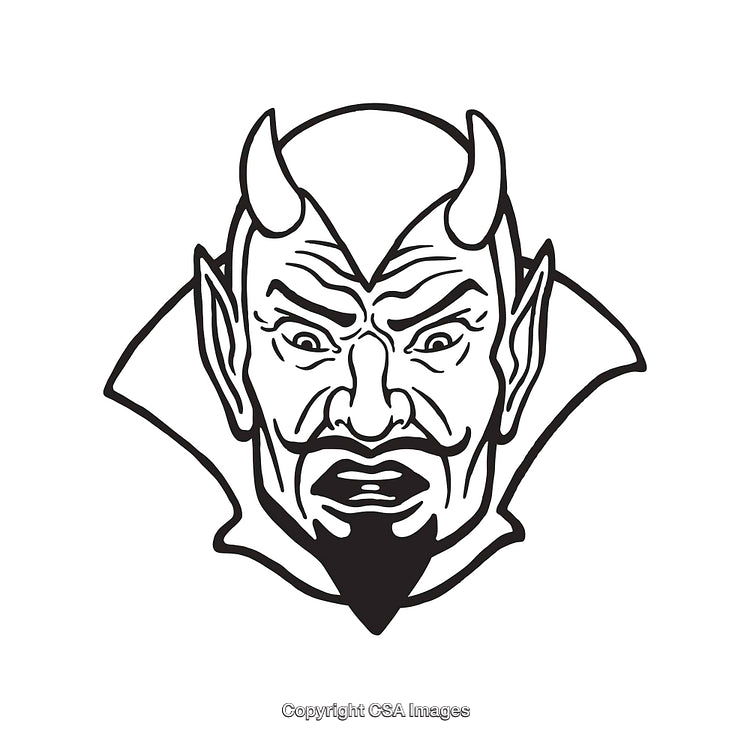 Black And White Line Art Illustration of a Devil's Demonic Face