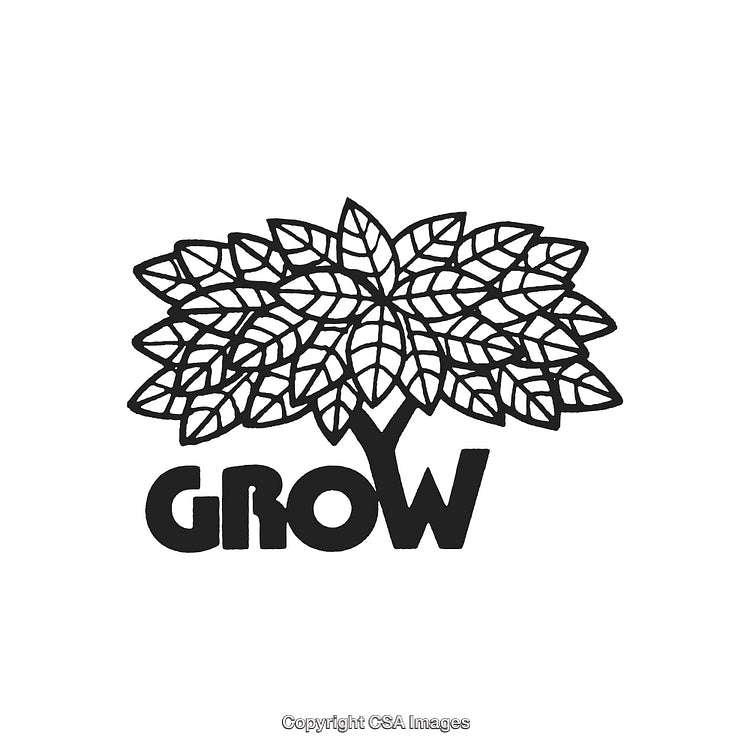 Abstract Tree Outline with Leaves and the Word Grow in Black