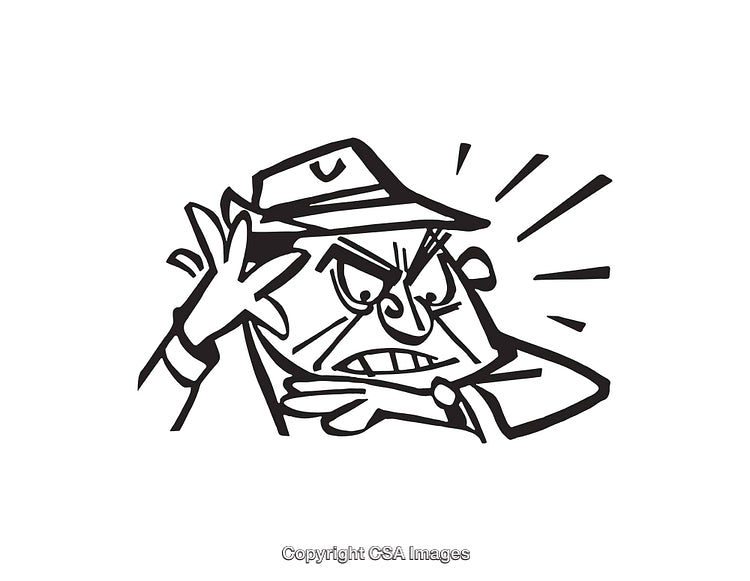 Angry Cartoon Character in Black and White Line Art Illustration