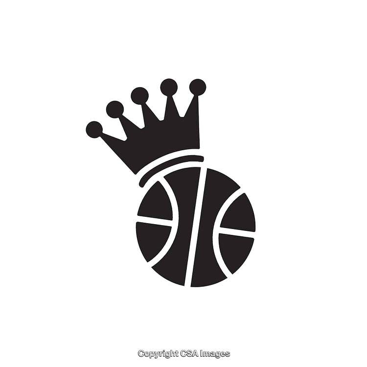 Crowned Basketball Icon in Black and White Design