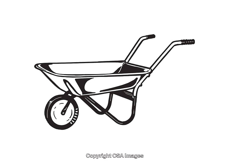 Black and White Line Art Illustration of a Wheelbarrow