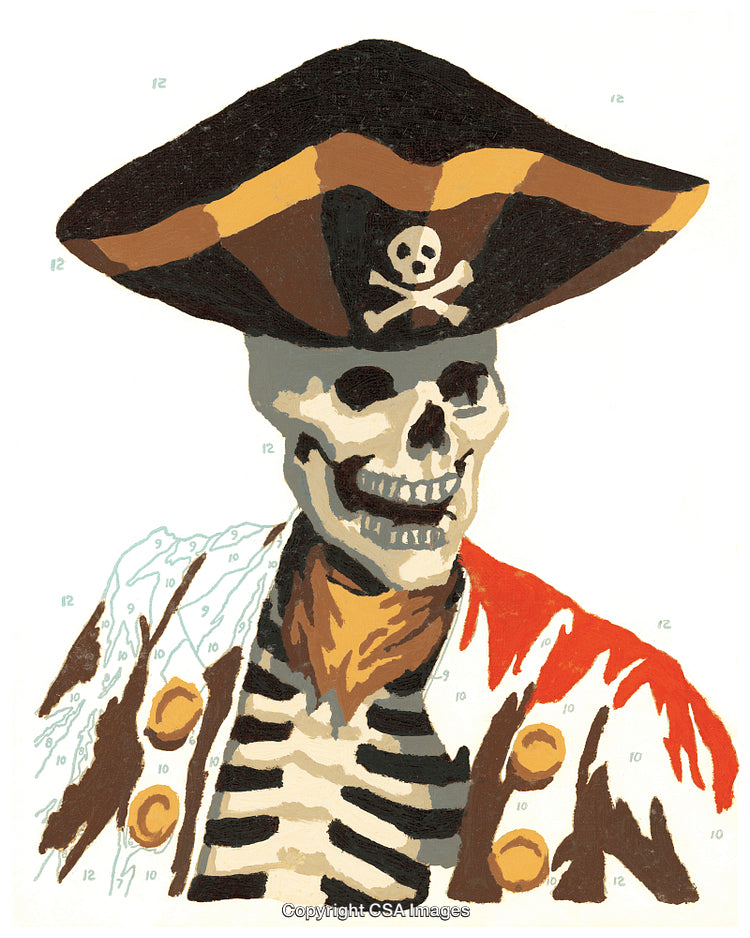Colorful Illustration of a Skeleton Pirate in a Paint-by-Number Style