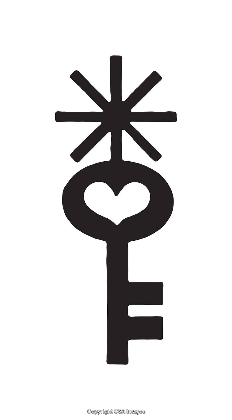 Black And White Icon of a Key With a Heart And Star