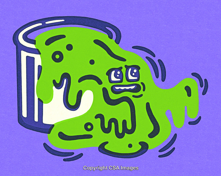 Cartoon Style Green Slime Character Over Purple Background