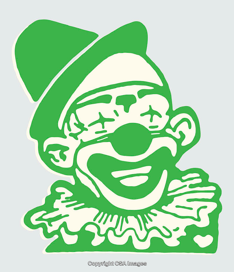 Green Line Art Illustration of a Smiling Cartoon Clown Face
