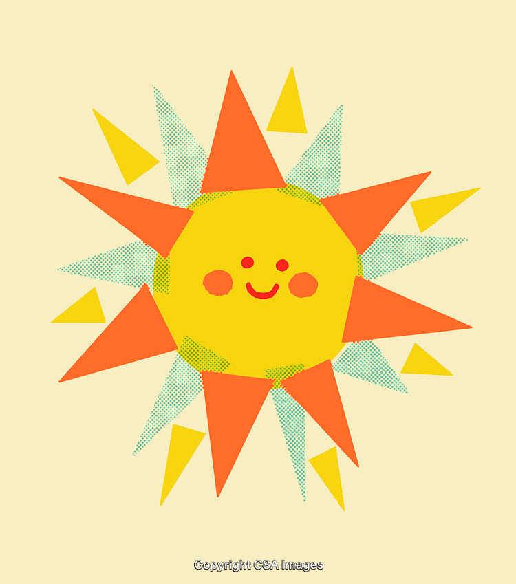 Cheerful Sun Illustration With Bright Geometric Rays on a Light Background