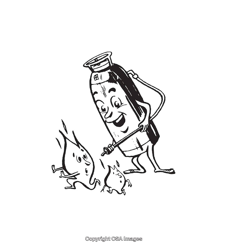 Retro Cartoon Fire Extinguisher Character Quirky Line Art Illustration