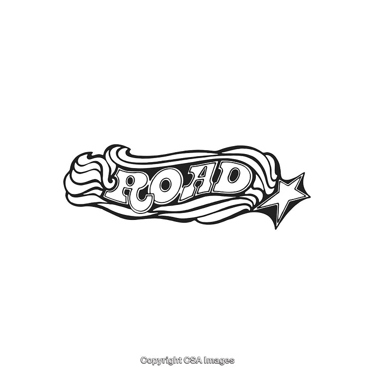 Retro Style Road Logo Design with Star Accent in Black and White