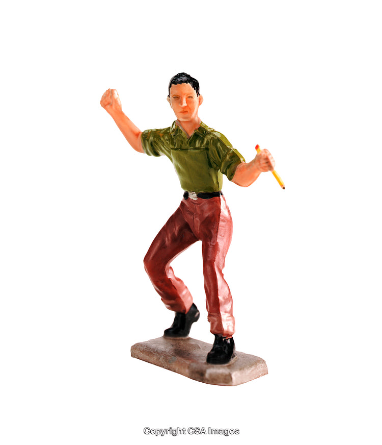 Colorful Plastic Figurine of a Man in Dynamic Posing Action