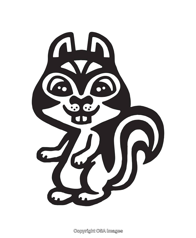 Black And White Line Art Illustration of a Cute Cartoon Squirrel