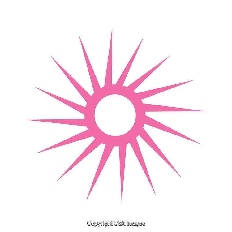 Pink Circular Sunburst Shape With Radiating Spikes on White Background