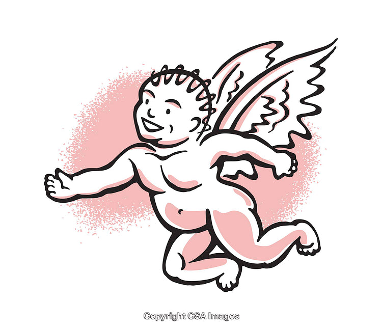 Whimsical Illustration of a Cute Angel with Wings on Colorful Background