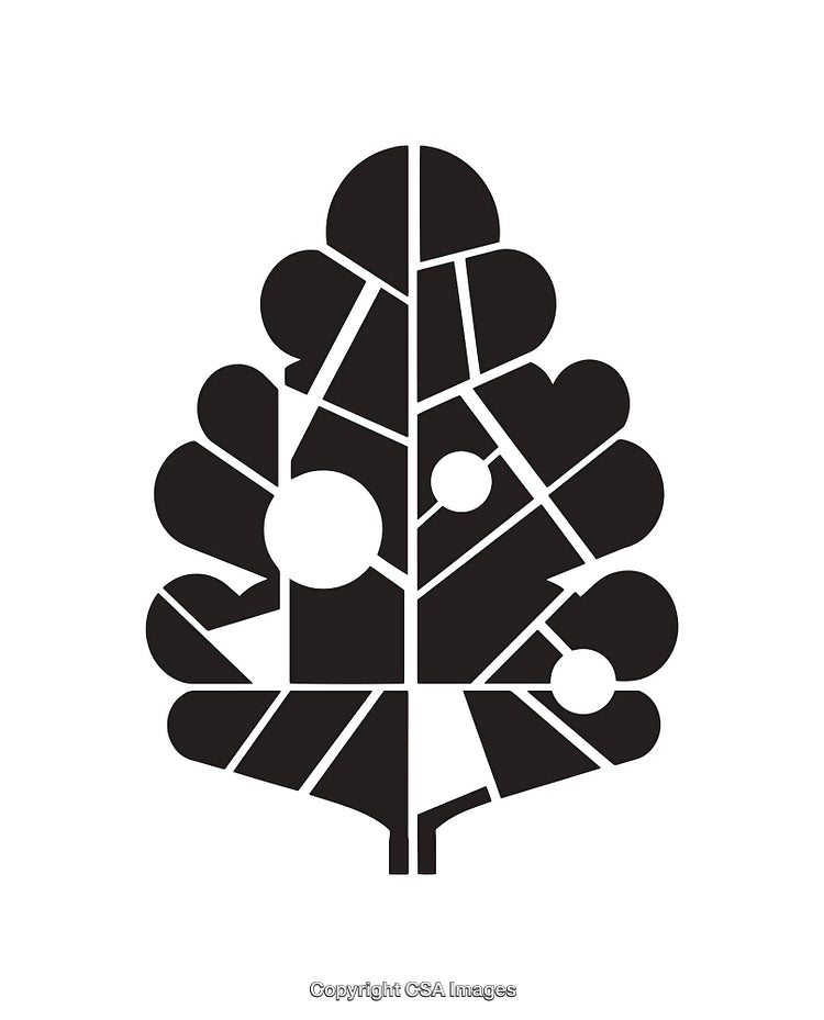 Geometric Black and White Line Art Illustration of Abstract Leaf Design
